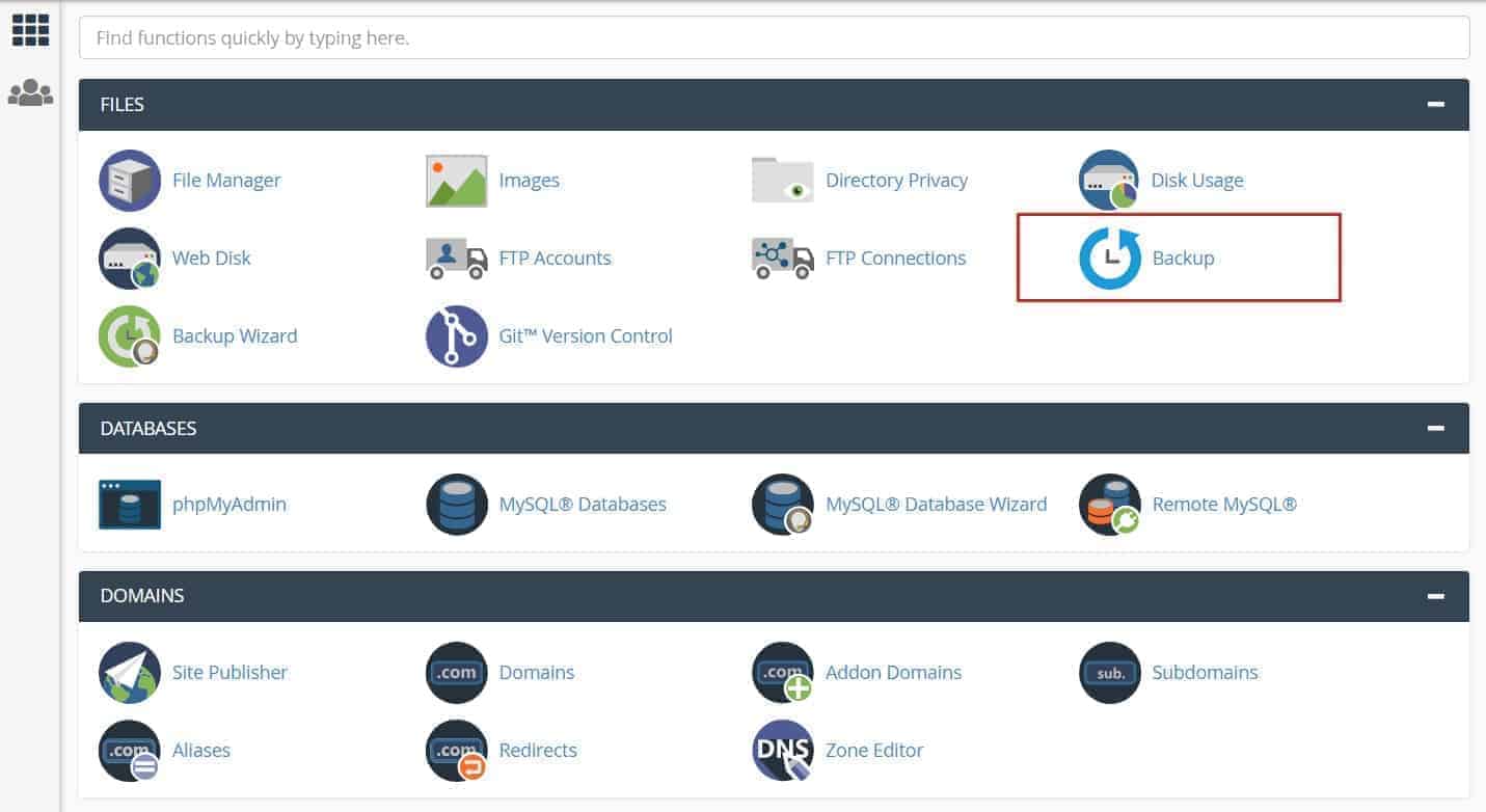 how to backup website through cpanel step 1