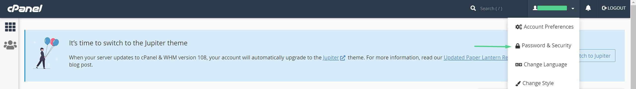 how to change cpanel password dashboard