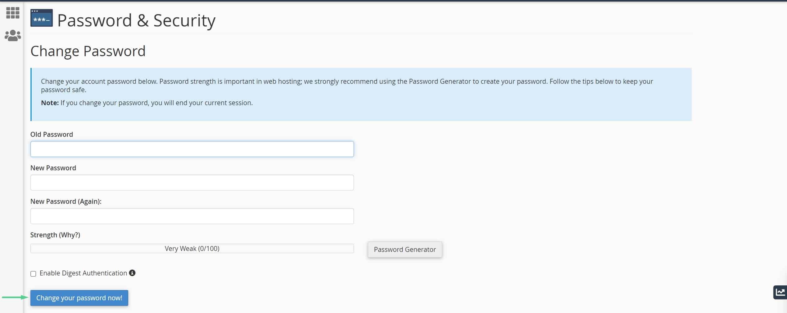 how to change cpanel password reset
