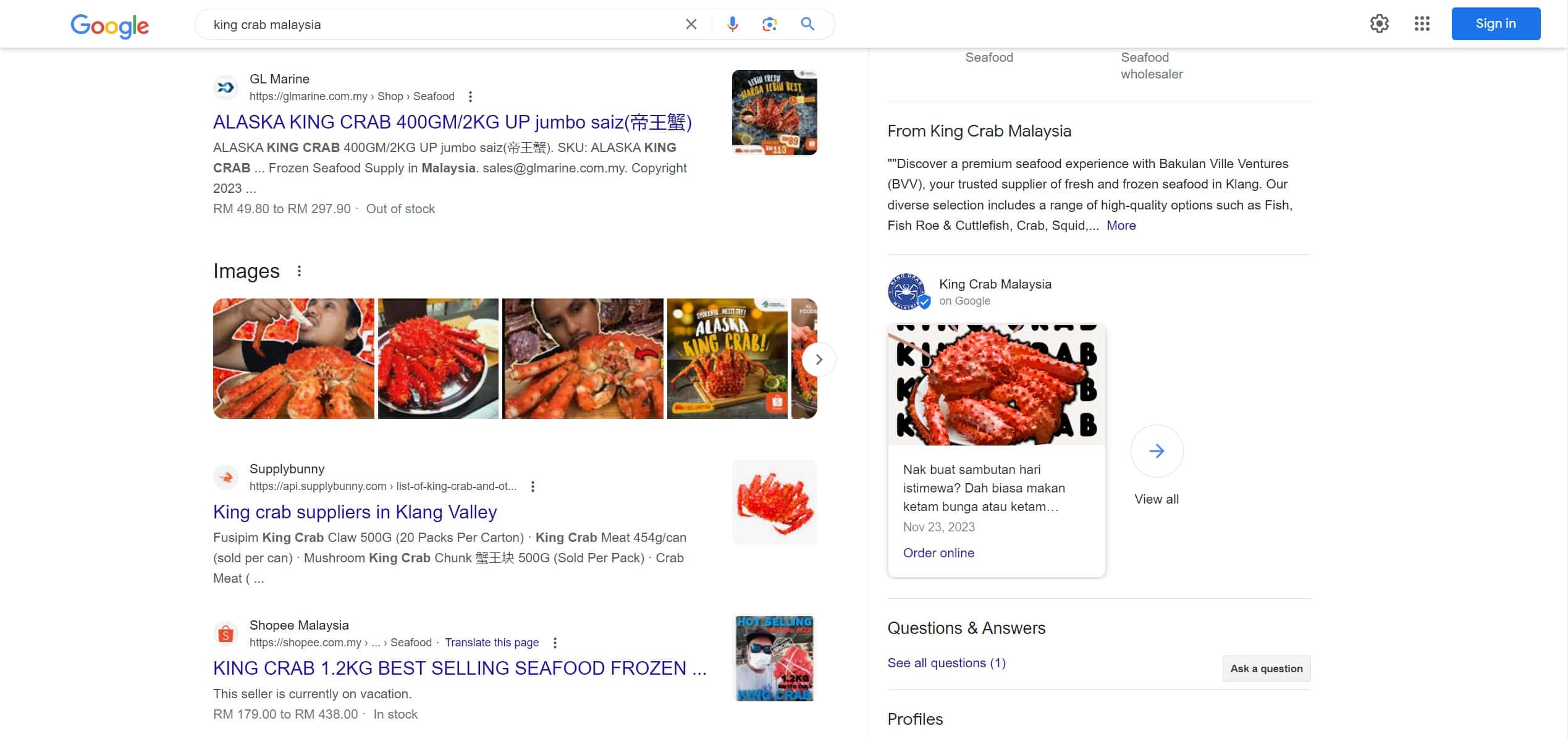 frozen food seo ranking